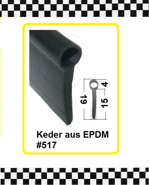 Bild 1 von *MUSTER* Weichgummi Fahnenprofile 4x19mm EPDM schwarz ca. 20 cm lang