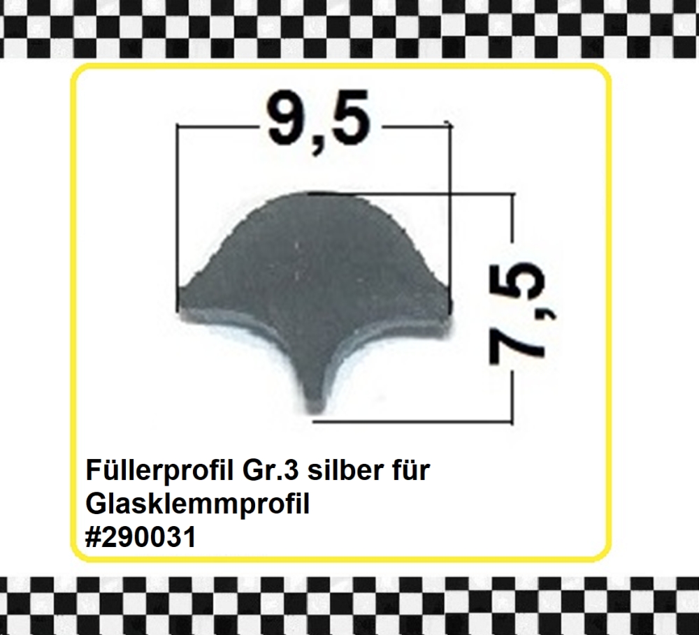 Bild 1 von *MUSTER* Füllerprofil Gr. 3 silber für Glasklemmprofil, ca. 20 cm lang