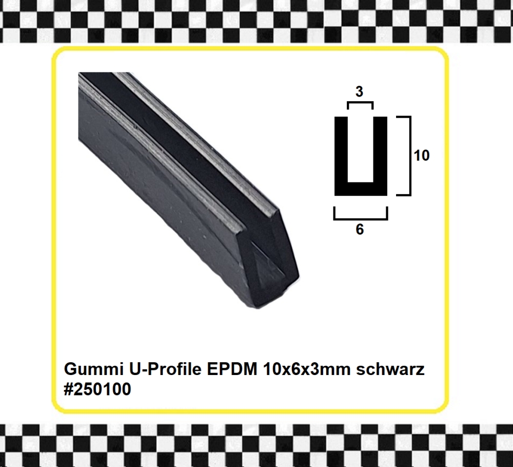 Bild 1 von *MUSTER* Gummi U-Profile EPDM 10x6x3mm schwarz ca. 20 cm lang