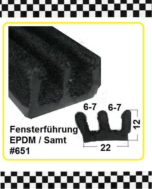 Bild 1 von *MUSTER* Doppelte-Fensterführung, Gummi mit Samtbezug ca. 13 x 22 mm ca. 20 cm lang